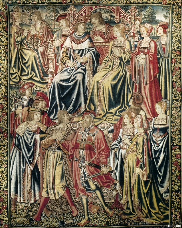 Boda de los REYES CATÓLICOS, Isabel I de Castilla (1474-1504) y Fernando II de Aragón (1479-1516). Tapiz, s. XVI. (Catedral, Lleida).