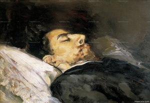 Gustavo Adolfo Bécquer en su lecho de muerte (1870-1871), Vicente Palmaroli. Museo Romántico, Madrid.